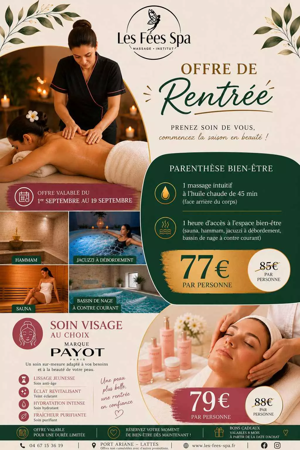 Offre de rentrée Les Fées Spa à Lattes – massage, espace bien-être et soin visage